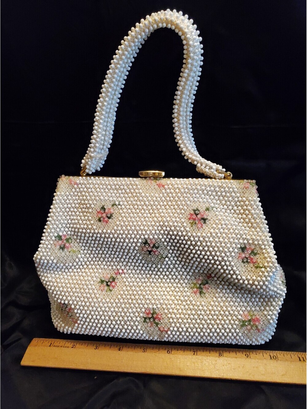 Vtg 50's 60's Beaded Floral Purse